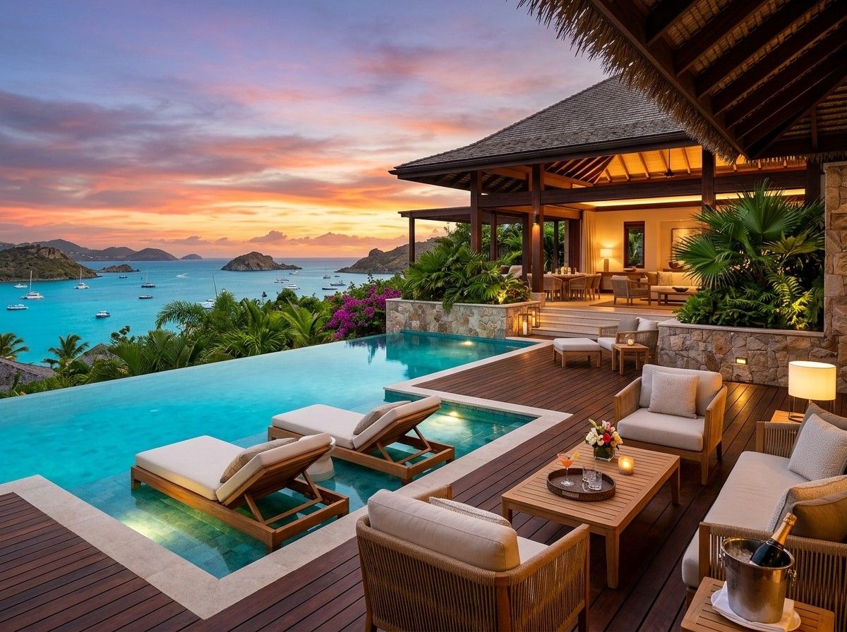 Resort boutique de ultra lujo con terraza y piscina infinita sobre el mar
